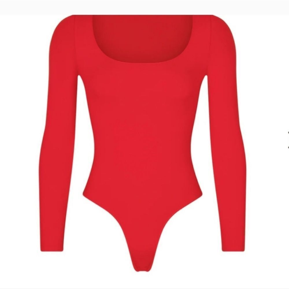 SKIMS Jelly Sheer Long Sleeve Scoop Neck Bodysuit NWT Color Poppy Size 3X